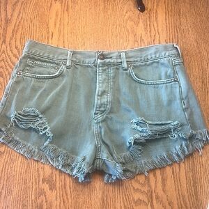 We The Free, army green distressed Jean shorts.  Size 30.